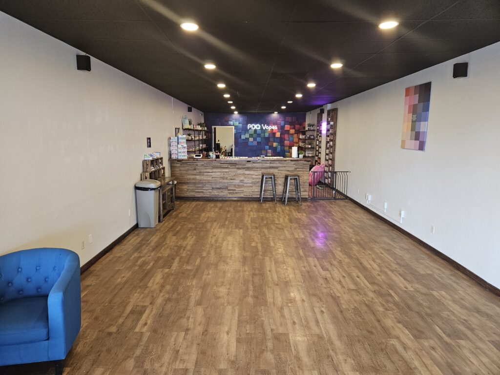 Interior of PDQ Vapes shop in Colorado Springs